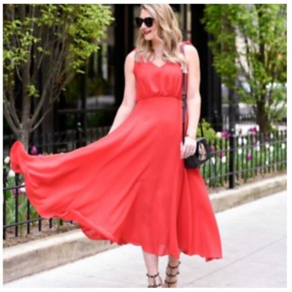 Betsy Johnson Pebble Crepe Midi Dress with Shoulder Ties in Red Size 6 - Picture 3 of 3